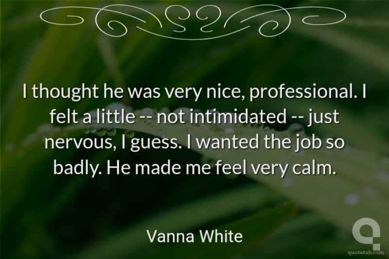 I thought he was very nice, professional. I felt a little -- not intimidated -- just nervous, I guess. I wanted the job so badly. He made me feel very calm.